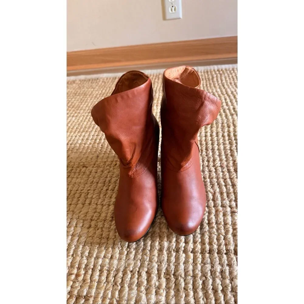 Steve Madden Brown Leather Slouch Ankle Boots Kitten Heel Size 9 M